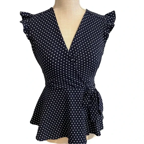 Monteau Navy Polka-dot Peplum Blouse - Picture 1 of 7